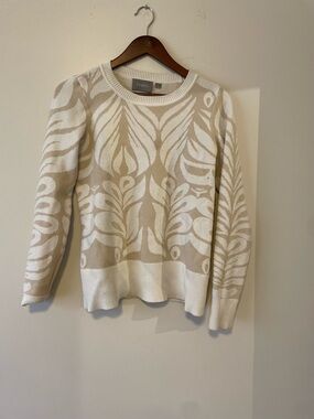 Cyrus Beige and White Botanical Crewneck Sweater
